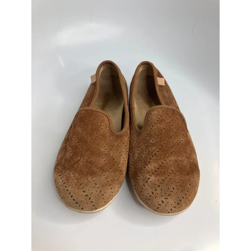 Spenco Siesta Loafers Womens 7.5 Brown Good Suede Laser Cut Perforated Slip On